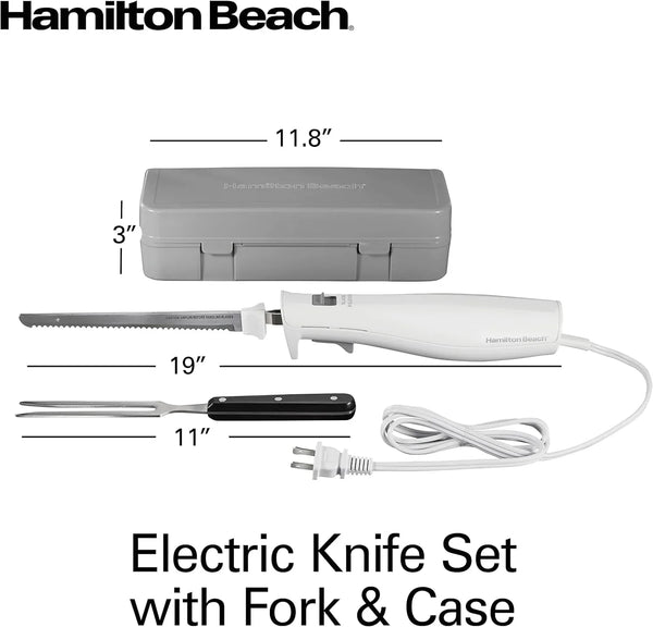 Electric Knife Set for Carving Meats, Poultry, Bread, Crafting Foam & More, Reciprocating Serrated Stainless Steel Blades, Ergonomic Design Storage Case + Fork Included, 5 Foot Cord8