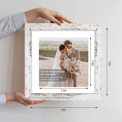 10X10 Picture Frame Set of 4, Made of Glass and Multicolour Wooden Frame, 10 by 10 Photo for Wall or Tabletop - Display Picture 8X8 with Mat or 10X10 without Mat2