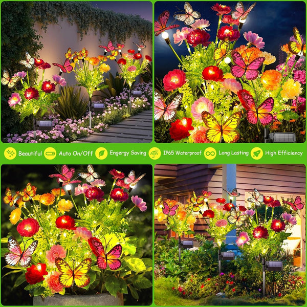 Solar Garden Lights, 6 Pack Swaying Solar Lights with 18 Butterflies & 42 Blooming Flowers, Solar Flowers Lights Outdoor Waterproof, Solar Outdoor Lights for Yard Patio Garden Decor, Gift6