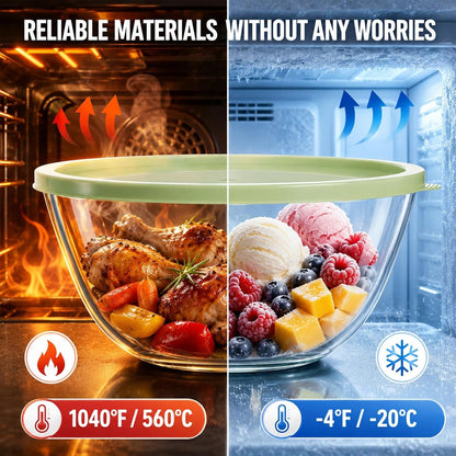 4.7Qt Extra Large Glass Mixing Bowl with Lid, Sourdough Bread Mixing Bowls, Thickened Borosilicate Glass Proofing Bowl for Food Prep Baking Storage Cooking Serving, Dishwasher Safe3