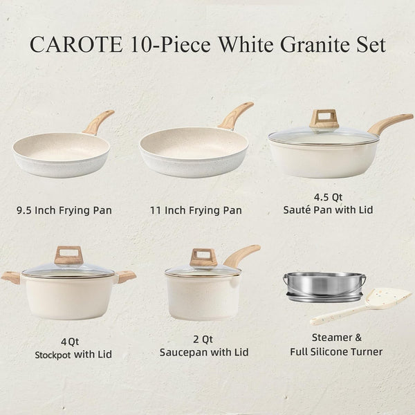 Nonstick Pots and Pans Set, Cookware Sets, 10Pcs | Induction Kitchen Set, Durable Coating, Easy Clean, Fit All Stovetops, Even Heating, Stay Cool Handle, with Steamer2