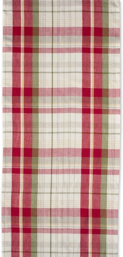 Orchard Plaid Collection Linen Tabletop Essentials, Table Runner, 14X72, Taupe/Red3