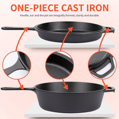 2-In-1 Cast Iron Dutch Oven - 3.2QT Deep Pot with Lid Recipe | 10.5" Cast Iron Skillet with Frying Pan, Pre-Seasoned Dutch Oven Multi Cooker, Oven Safe Cookware for Grill Camping Stewing5