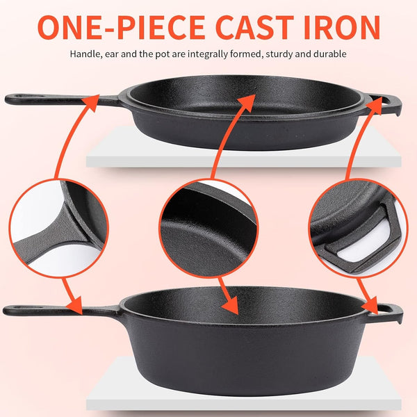 2-In-1 Cast Iron Dutch Oven - 3.2QT Deep Pot with Lid Recipe | 10.5" Cast Iron Skillet with Frying Pan, Pre-Seasoned Dutch Oven Multi Cooker, Oven Safe Cookware for Grill Camping Stewing5