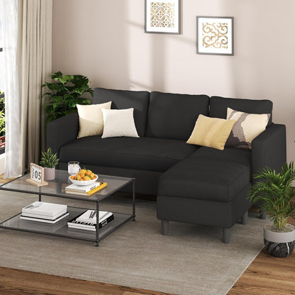 L Shaped Sectional Sofa Couch,Convertible Modular Sofas with Movable Ottoman,3-Seat Upholstered Corduroy Couch,Small Couches for Living Room,Apartment,Office(Black)7
