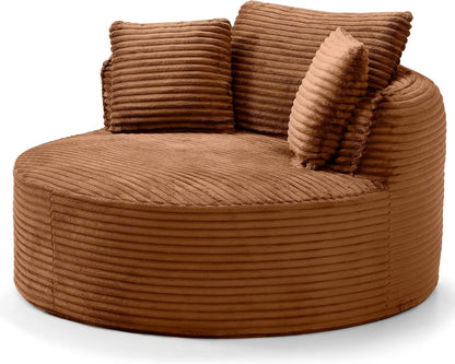 Oversized round Chair Lounge Chaise Indoor, 53.5" Upholstered Corduroy Deep Seat Single Cloud Sofa Chair, Fluffy Modern Large Circle Boneless Sleeper Sofa for Living Room, Bedroom, Orange9