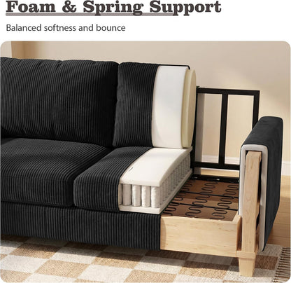 Loveseat & 3 Seater Sofa Sets, 89" Couch Sofa Set for Living Room Furniture, 2 Piece Modern Sleeper Sofa with Deep Seat Cloud Couch for Apartment Lounge, Black Corduroy9