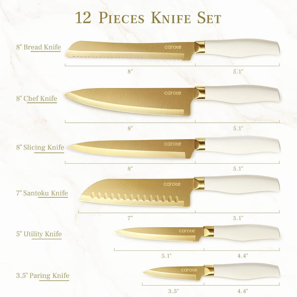 Kitchen Knife Set, 6 Gold Knives with 6 Blade Guards, 12-Piece2