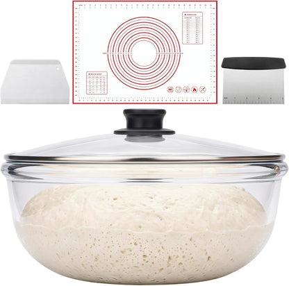 4 Pcs Kit 6 QT Large Glass Mixing Bowl with Lid Baking Mat Dough Cutter1