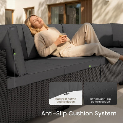 Patio Furniture Set - All-Weather - 7 Piece Patio Outdoor Conversation Set, Modular Wicker Rattan Sectional Sofa for Backyard, Garden, Poolside, Balcony, Porch, Patio,Black/Dark Gary2
