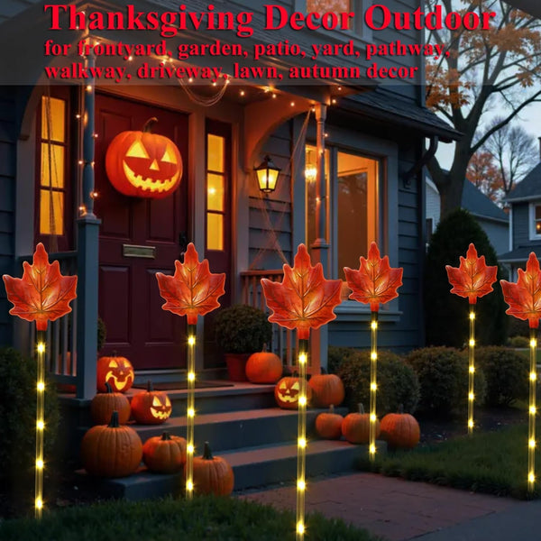 Fall Decor Solar Pathway Lights Outdoor Thanksgiving Decorations, 6 Pack Fall Leaves Solar Thanksgiving Maple Leaf Garden Stake Lights for outside Patio Yard Wedding Party Autumn Decor6