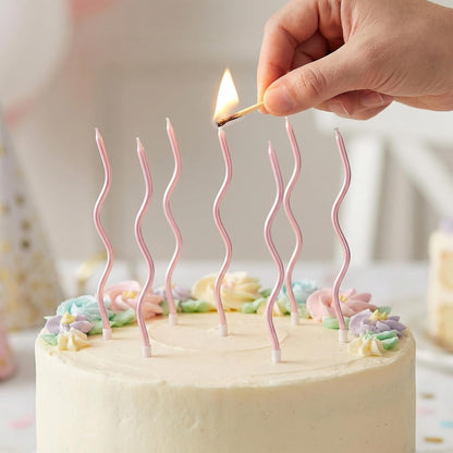 24 Pcs Pink Spiral Long Thin Birthday Candles, Twisted Curved Candle Cake Topper, Birthday Parties, Wedding Decoration7