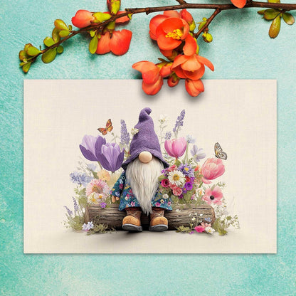 Spring Gnome Floral Placemat Set of 4 Spring Summer Placemats Seasonal Table Mats for Indoor Outdoor Home Kitchen Dining Decor Party Farmhouse Burlap Table Mats 12X18 Inch2