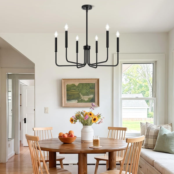 Black Chandelier, 6-Light Farmhouse Chandelier for Dining Room Lighting Fixtures Hanging, Industrial Modern Chandelier for Bedroom, Foyer, Hall, Kitchen, Living Room, Entryway (No Assembly Required)5
