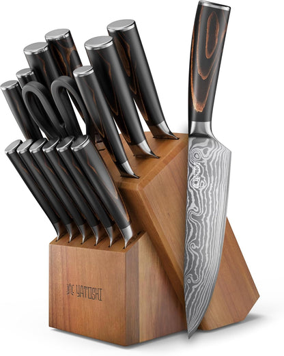 Yatoshi Professional Kitchen Knife Set, 15 Pieces, High Carbon Stainless Steel, Ergonomic Handle1