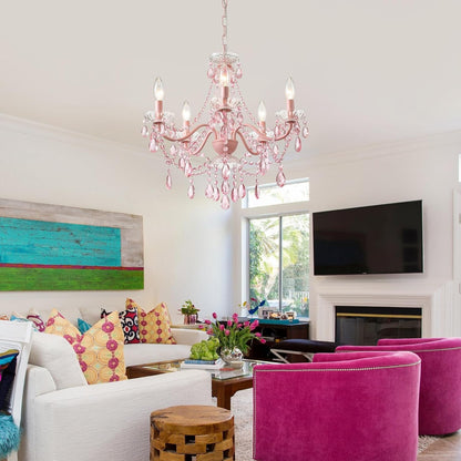 Modern Crystal Pink Chandelier, Not Acrylic Crystal,Pink Crystals Hanging Pendant Light for Girls Room,Ceiling Medallions, Farmhouse Glass Chandelier for Wedding, Kitchen, Dining,Foyer,Island9
