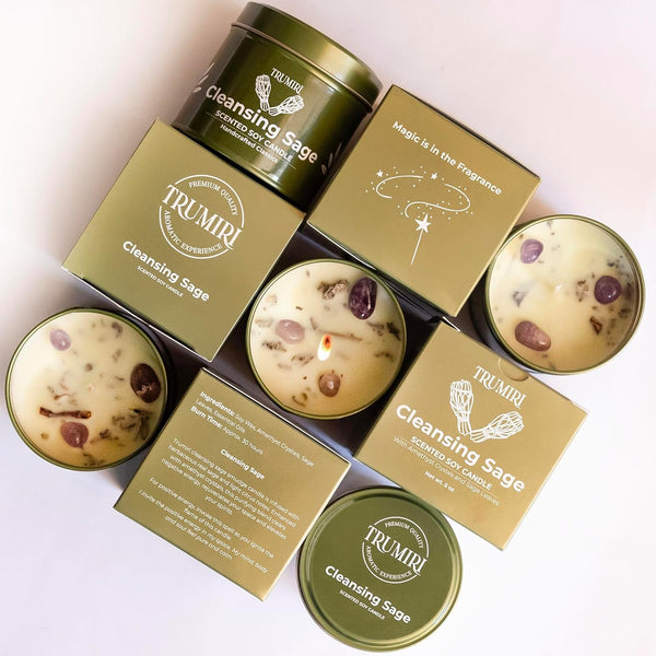 Sage Candle for Cleansing House Negative Energy Smudge Kit - 5Oz Soy Wax Natural Clean Organic Non Toxic - Aromatherapy Spiritual Meditation Gifts - Long Lasting Highly Scented Candel with Crystals8