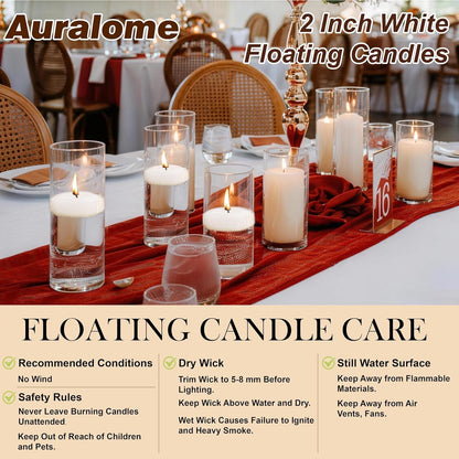 Floating Candles 2-Inch - 12 Pack White Unscented Floating Candles Smokeless Slow Burning Water Candle Set for Centerpieces Wedding Party Gifts Home Decor3