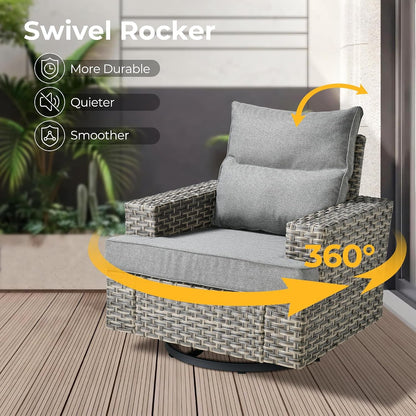 Outdoor Sectional Patio Furniture Set with Fire Pit Table,15 Pieces Wicker Conversation Sets L Shaped Couch,Extra Deep Out Door Sofa outside Furniture with Swivel Chairs Ottoman,Charcoal Gray8