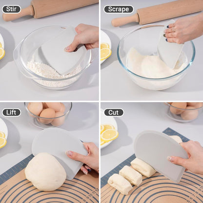 Flexible Curved Edge Silicone Bowl Scraper Dough Scraper Baking Bread | Food Grade Bench Scraper for Baking Sourdough Bread, Cake, Multipurpose Kitchen Dish Scrapers, Easy Clean (5.98"X4.3", Gray)5