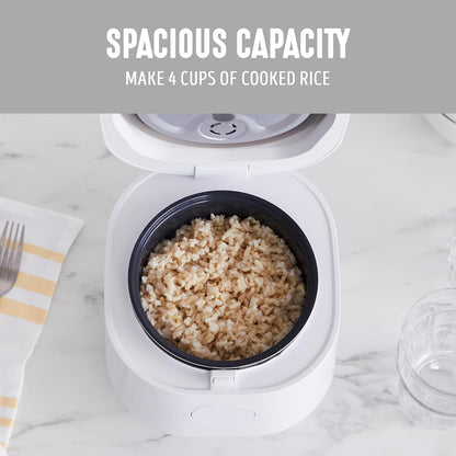 Digital Rice Cooker, 2-Cups Uncooked/4-Cups Cooked, White | Pfas-Free Ceramic Nonstick Coated 1.5QT Pot, One-Touch Presets, Oats, Quinoa, Brown Rice, Auto Warming, Fuzzy Logic Tech5