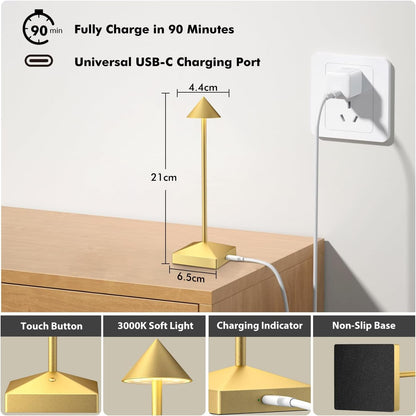 3 Pack Small Gold Rechargeable Cordless Table Lamps Dimmable4
