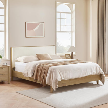 CHITA Queen Size Platform Bed Frame, with Boucle Upholstered Headboard, Oak1