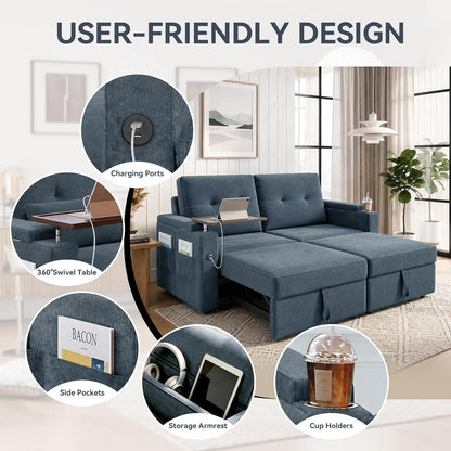 73" Sleeper Sofa, Convertible Sofa Bed with Pull Out Couch, Blue4