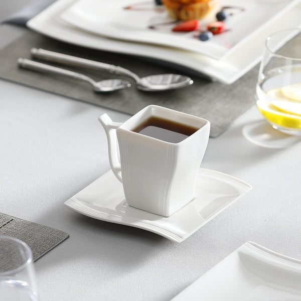 Ivory White Dinnerware Sets, 30-Piece Porcelain Plates and Bowls Sets, Modern Dish Set for 6, Square Plates Dinnerware Set Kitchen Dishware Sets, Microwave and Dishwasher Safe, Series Flora8