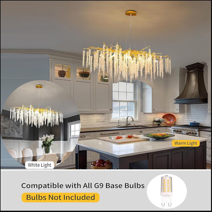 Tree Branches Chandeliers L39.5 Inch Gold Luxury Rectangular Crystal Raindrop Pendant Light 13 Lights Kitchen Island Hanging Light Fixture for Living Room Dining Room Foyer Entryway7
