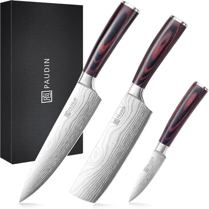 Kitchen Knife Set, 3 Piece High Carbon Stainless Steel Professional Chef Knife Set with Ultra Sharp Blade & Wooden Handle (Kitchen Knife Set 3 Pcs)1