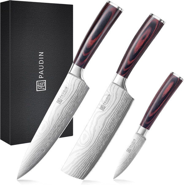 Kitchen Knife Set, 3 Piece High Carbon Stainless Steel Professional Chef Knife Set with Ultra Sharp Blade & Wooden Handle (Kitchen Knife Set 3 Pcs)1