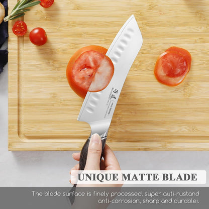 7 Inch Japanese Santoku Chef Knife, VG10 Stainless Steel Kitchen Cooking Knife with Pakkawood Handle Gift Box7
