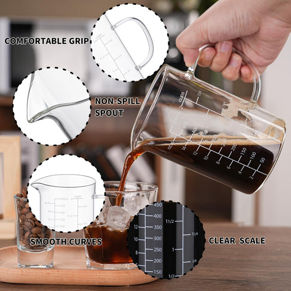 500ML 2 CUP Glass Measuring Cup with Handle, High Borosilicate Glass Three Scales (OZ, Cup, ML/CC for Kitchen or Restaurant Easy to Read8
