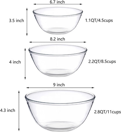 Borosilicate Glass Mixing Bowls Set of 3 (2.8, 2.2, 1.1QT) - Heavy Duty, Scratch Resistant, Non-Toxic & Lead-Free – Oven/Microwave/Dishwasher/Freezer Safe – Ideal for Meal Prep, Baking & Serving4