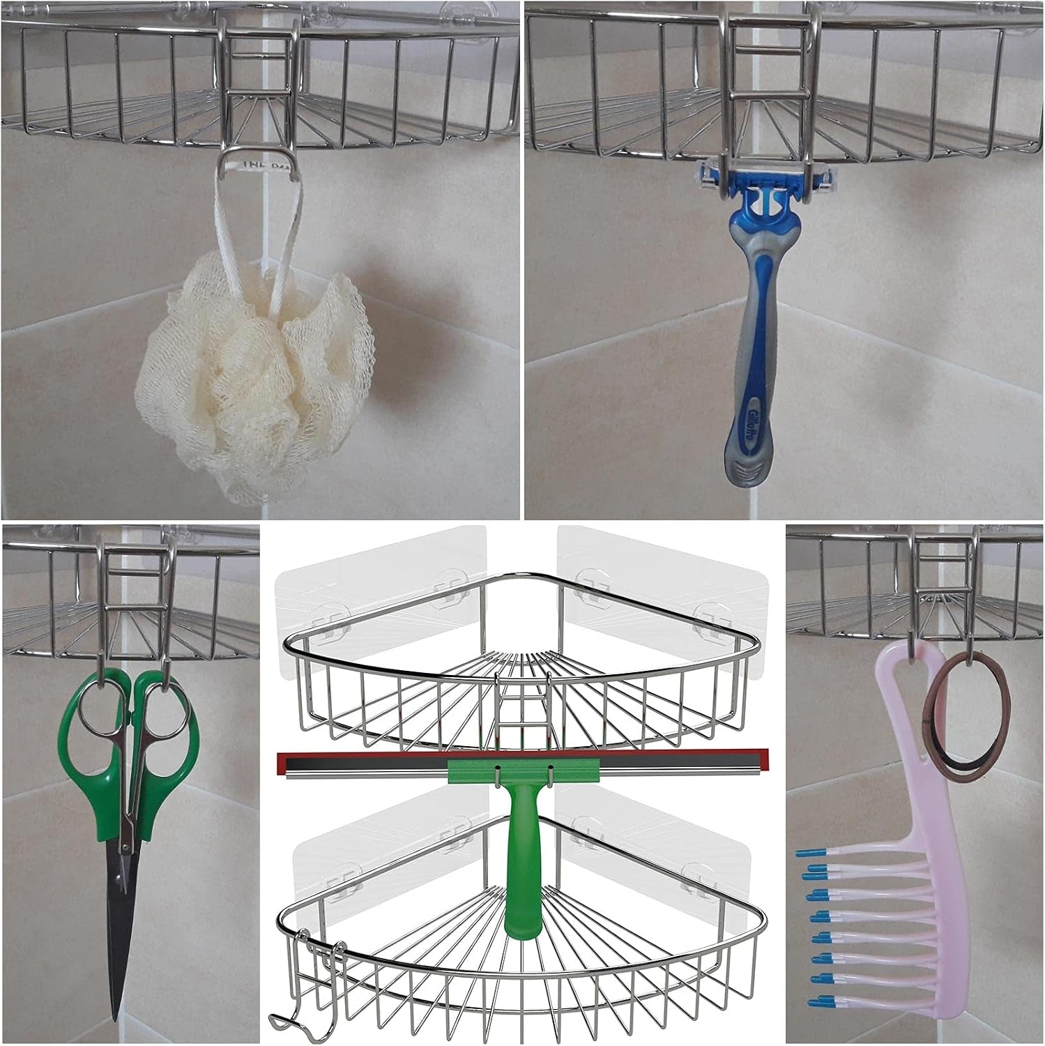 shower-caddy-hooks-razor-hanger-for-shelf-and-loofah-silver-2-open