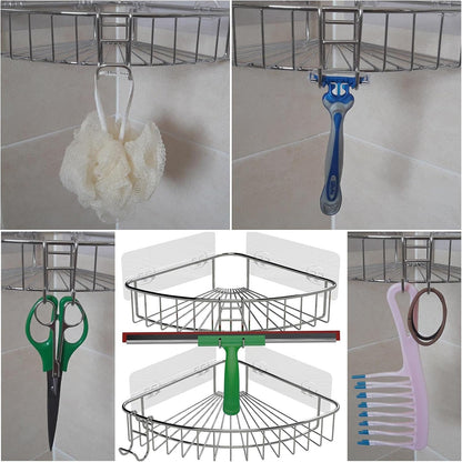 Shower Caddy Hooks, Razor Hanger for Shelf and Loofah (Silver - 2 Open)8