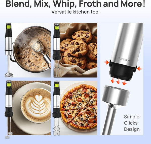 4 in 1 Immersion Hand Blender Max 1100W, Trigger Speed Control | Corded Stick Emulsifier with Entire Stainless Steel Blender Shaft, for Blending, Beating, Frothing, Mixing & More, Non-Bpa4