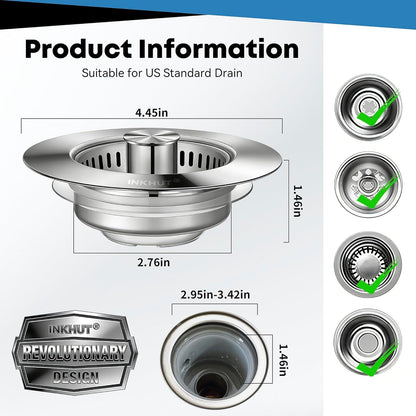 Upgraded 3 in 1 Kitchen Sink Drain Strainer | Stainless Steel Sink Stopper, Anti-Clogging Food Catcher Basket, Bounce Core Drain Strainer Plug for 3 1/2 Inch Drain6