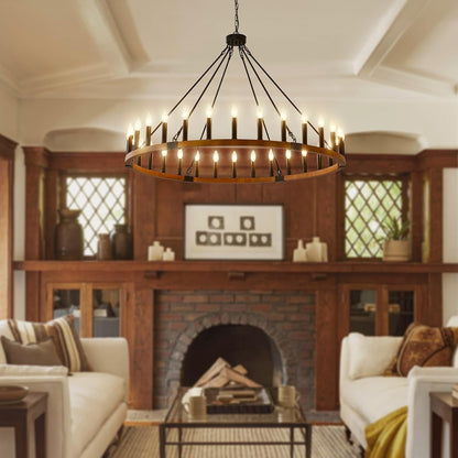48" Wood Wagon Wheel Chandelier 30-Light Large Chandelier for High Ceiling7