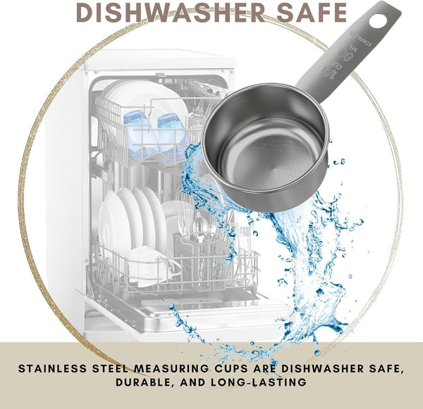 1/3 Cup Stainless Steel Measuring Cup | Sturdy Metal 80 Ml | 80 Cc | 3 Oz | Single Cup for Wet and Dry Ingredients | Great for Use as 1/3 Cup Dog Food Scoop - 1 PK4