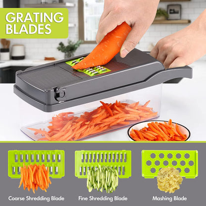 Rotary Cheese Grater with 3 Stainless Steel Drum Blades and 12 in 1 Professional Mandolin Slicer for Kitchen with 1.7 L Vegetable Container6