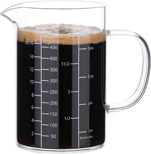 500ML 2 CUP Glass Measuring Cup with Handle, High Borosilicate Glass Three Scales (OZ, Cup, ML/CC for Kitchen or Restaurant Easy to Read1