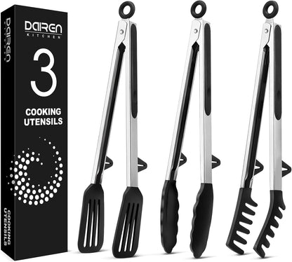 Kitchen Tongs for Cooking, Stainless Steel, Non Scratch Silicone Tip,3 Pack1