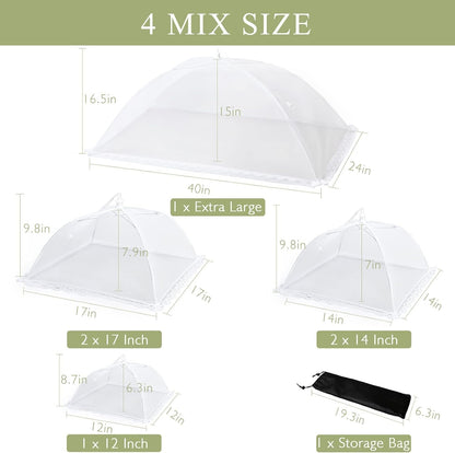 7Pack Various Size (40X24*1,17X17*2,14X14*2,12X12*2) Pop-Up Food Tents Food Covers for outside Mesh to Keep Bugs Away,Reusable Collapsible Food Nets for Picnic Party BBQ Wedding Fruit5