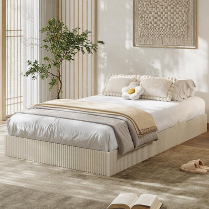 Twin Bed Frame, Wood Platform Bed with Fluted Design1