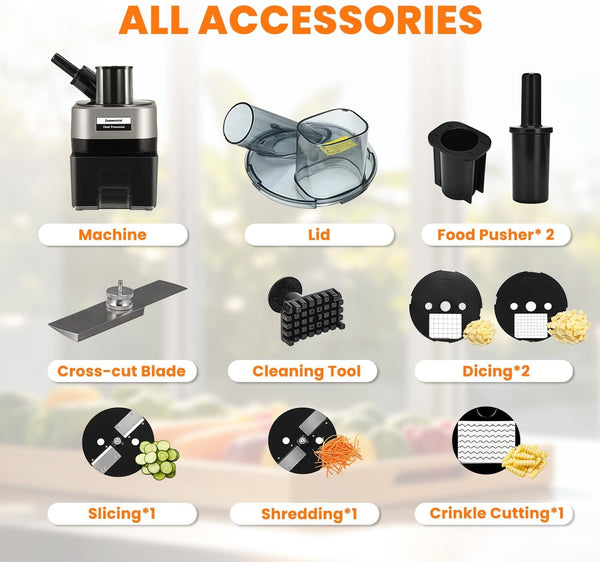 5 in 1 Electric Vegetable Chopper, 2 Food Inlets with Container | Commercial Food Processor, Multifunctional Shredder Slicer Dicer Crinkle Cutter Machine, for Potato Onion Carrot, 110V6
