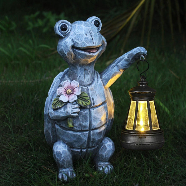 Solar Garden Outdoor Statues Turtle with Lights Resin Statue with Solar Lantern, Decorative Lawn(Turtle 2)5