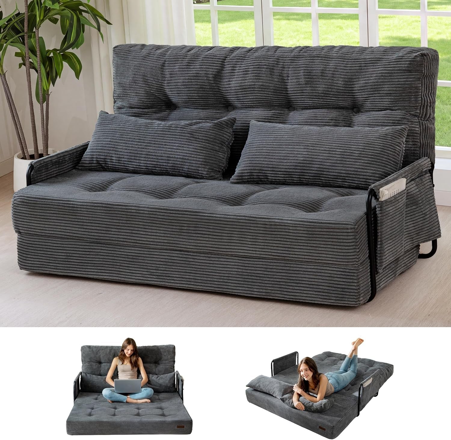 adjustable-folding-sofa-bed-couch-with-2-pillows-dark-grey