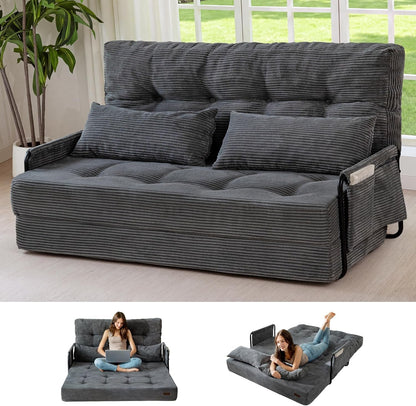 Adjustable Folding Sofa Bed Couch with 2 Pillows, Dark Grey1
